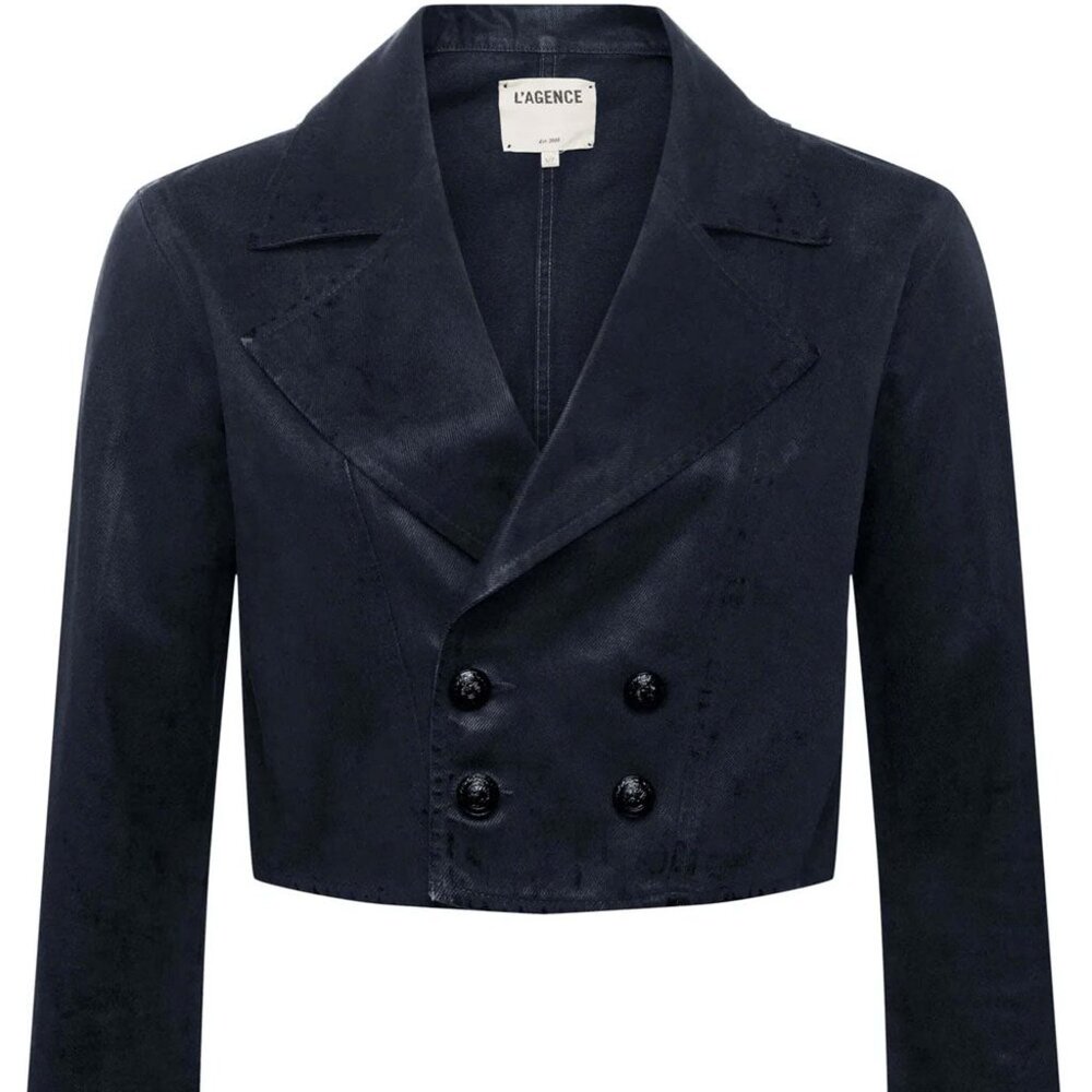 L'AGENCE Laverne Cotton Cropped Biker Jacket in Noir, size M ~ NWOT!